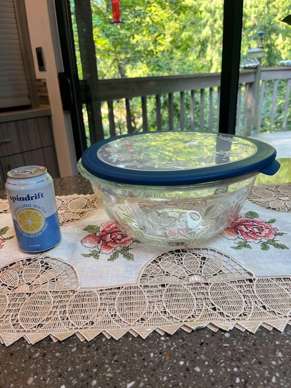 Princess House Clear Glass Bowl with Blue Lid